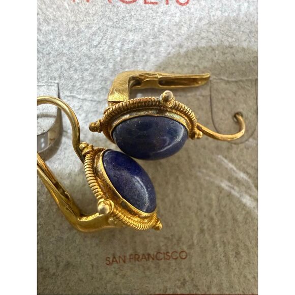 Statement Lapis Drop Earrings 14K Yellow Gold Facets Women\'s Gold-Tone Oval Midlothian Lapis Stone Leverback Drop Earrings NWT